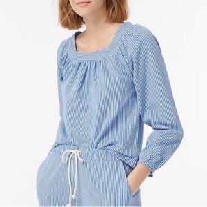 Square-neck top in stretch knit seersucker Sz XS